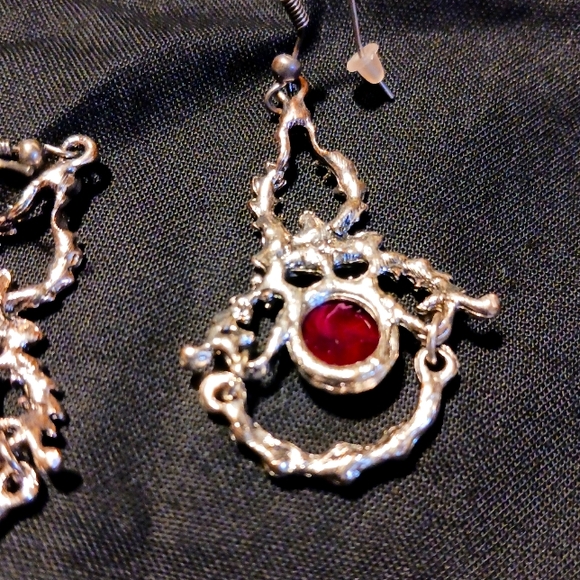 Red and Silver-toned Dangle Earrings - Picture 6 of 6